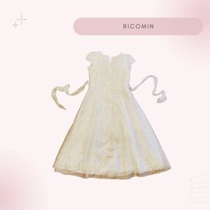 Vintage Children's White Colored Dress with Cream Embroidered Details
